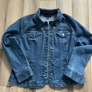 Charter Club Jean  Denim Jacket Women Blue Pockets Stretch Button Front Size. PM